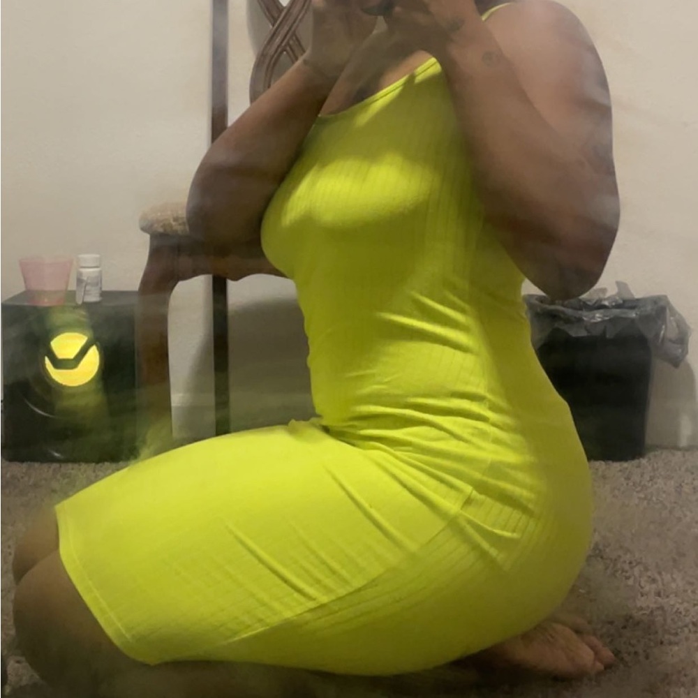 Rainbow Lime Green Bodycon Midi Knee Lentgh